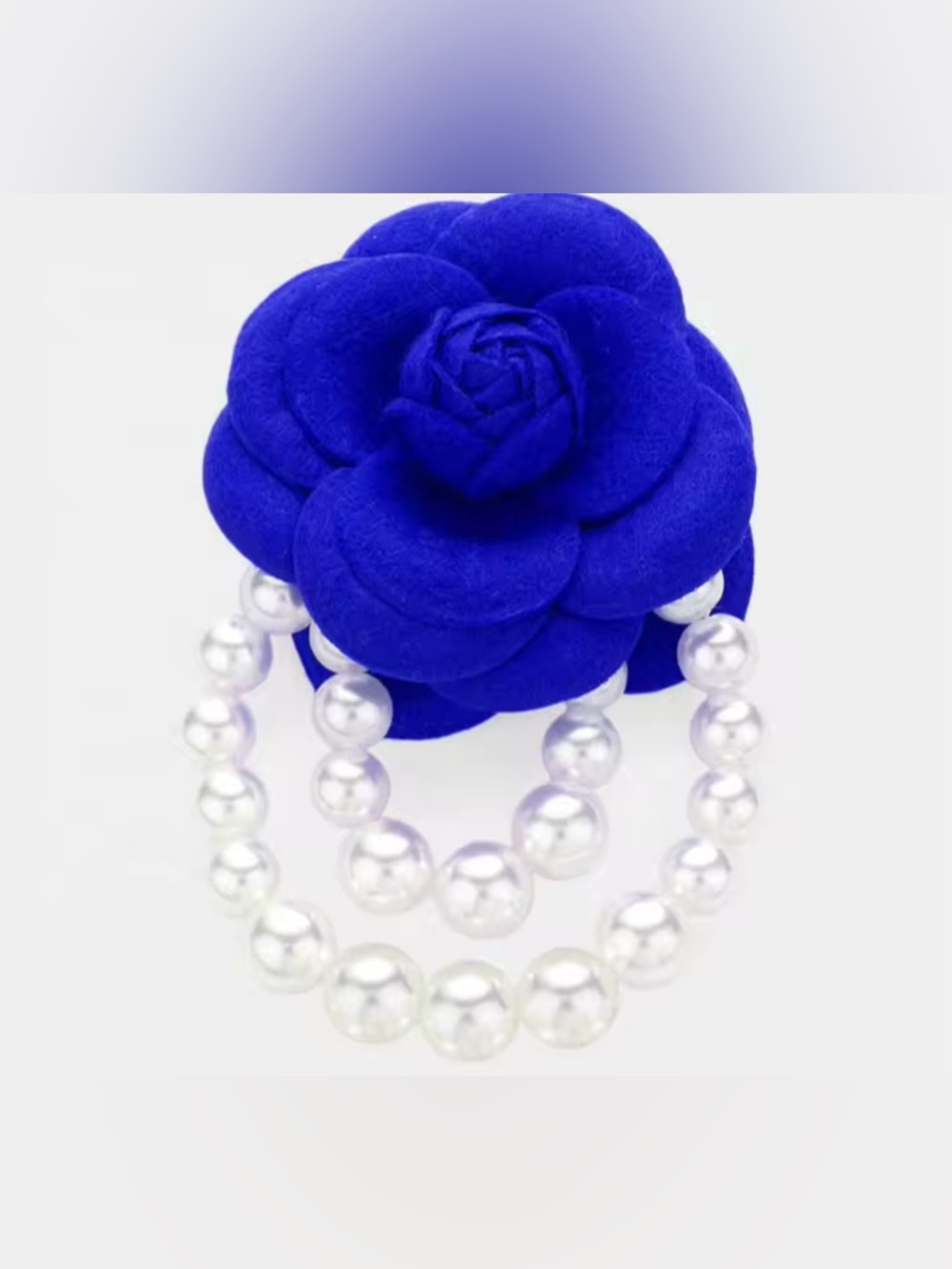 Royal Blue Velvet Camellia Pearl Pin Brooch